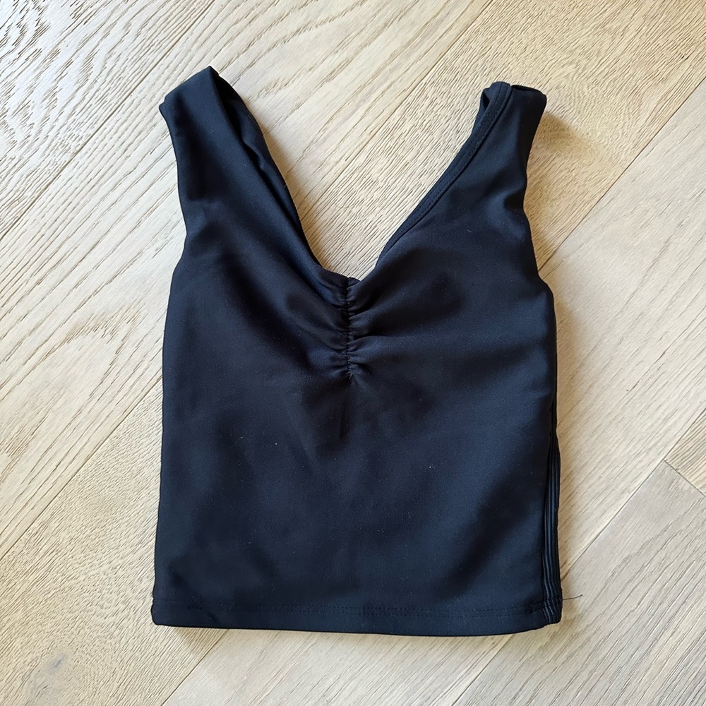 FIVE YM Black Crop Top with Deep V-neckline and Wide Straps